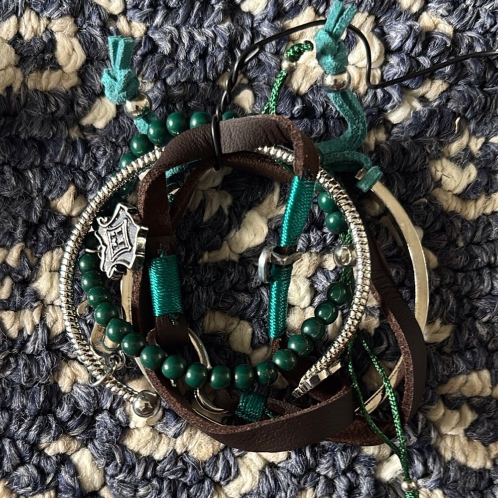 Harry Potter Slytherin House beaded stacked bracelet set